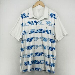 IZOD Shirt Mens XL GOLF Stretch Polo Tropical Palm Stripe Performance White